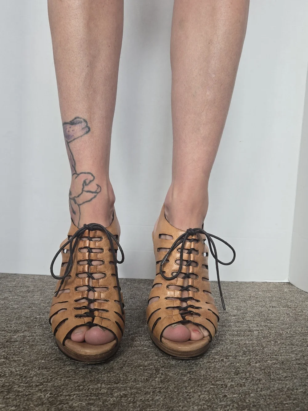 Cole Haan Tan Leather Lace-Up Strappy Wedge Sandals